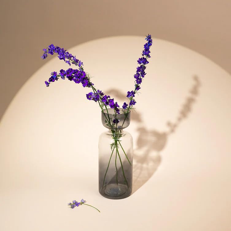 Image of Grande Handblown Glass Vase for Flowers & Home Decor | Slate Grey Decorative Table Vase for Living Room, Dining Table & Gifting