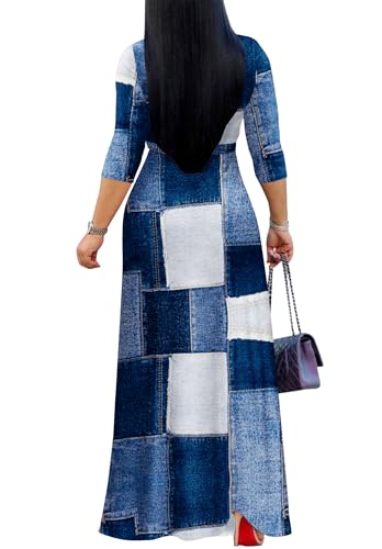 Image of FANDEE Plus Size Maxi Dress for Women Casual Summer Sundress V-Neck 3 /4 Sleeve