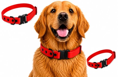 Image of Adil's Biothane Waterproof Dog Collar, Dog Leash & Collar Leash Combo | Heavy Duty TPU Coated Webbing | Adjustable Quick Release Buckle | Odour Resistant (Red, L-22, Collar only)