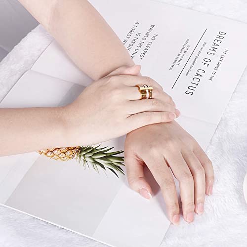 Yikoxi Stainless Steel Zirconia Rings For Women Girls Roman Numeral 3 In 1 Spinner Gold Weeding Ring Band (Inlaid Shells-Gold, 10) #TOP6