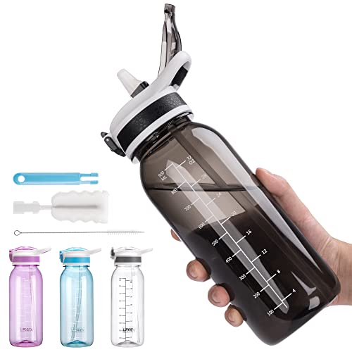 VENNERLI Water Bottle with Straw 1L 800ml BPA Free Reusable Tritan Tough Sports Water Bottle with Flip Straw Portable Leak Proof for Adults School Outdoor Work Gym 1litre (New-Black, 1L)