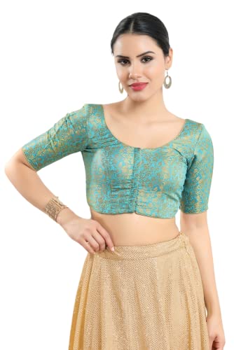 Image of Vamas Women's Brocade & Georgette Padded Self Design Half Sleeve Readymade Saree Blouse (X-1126.ELB)