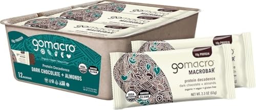 Image of GoMacro MacroBar Organic Vegan Protein Bars - Dark Chocolate + Almonds (2.3 Ounce Bars, 12 Count) (Pack of 12)