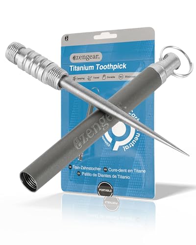 aZengear Titanium Toothpick 8g 11cm/4.3in 6mm with Keyring Pocket Holder - Portable Reusable - Best for Outdoor Camping Travel Picnic (One)