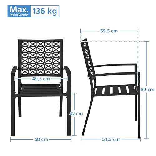 Lot 2 Chaises Jardin Métal Noir Résistantes UV Yaheetech