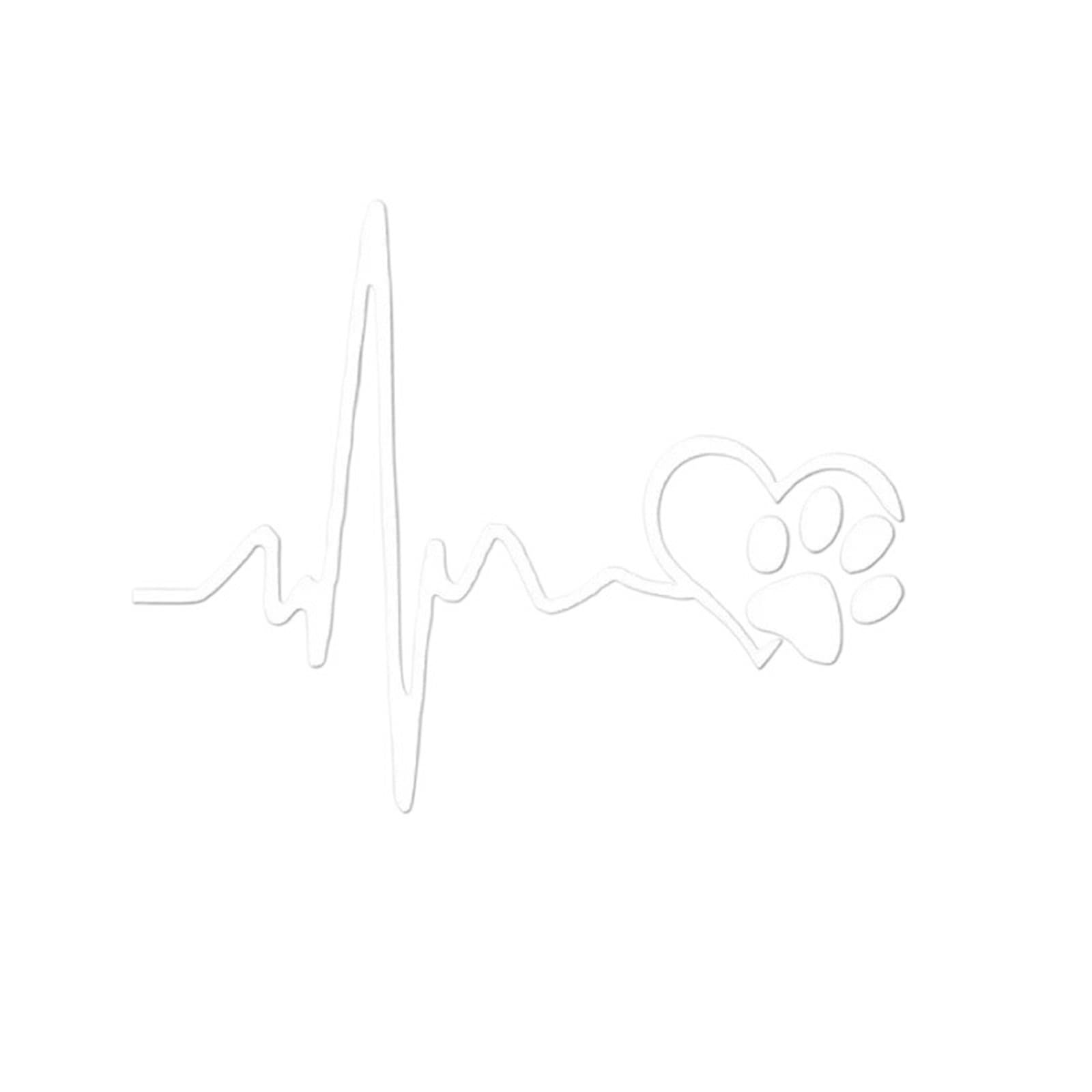 ZUXWUX Car Decal Heartbeat Love Dog Footprints Car Sticker Footprint Paw Cat(White 2pcs)