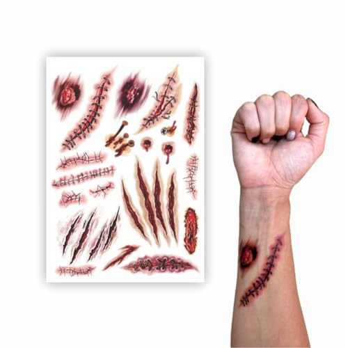 60 Tatuagem Temporária Cicatriz Com Sangue Fantasia Cosplay