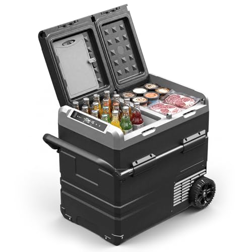 Image of YELLOW JACKET 12 Volt Car Refrigerator 58 Quart, Portable Freezer Dual Zone, -4℉-68℉ Electric Cooler for Camping Road Travel,12 /24V DC & 110~240 V AC for Truck RV Home Office