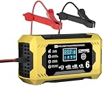 COREBOX Battery Charger 6-Amp 12V Car Battery Charger Chargeur Intelligent 12V, Trickle Charger,Battery Maintainer Desulfator with Temperature Compensation for Auto Motorcycle Lawn Mower Boat (Yellow)