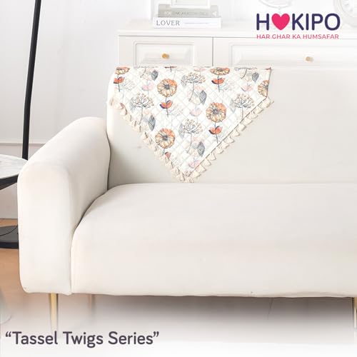 Image of HOKIPO Wildflower Breeze Quilted Sofa Backrest Cover Mat| 'Tassel Twigs' Series (IN-988-T7)