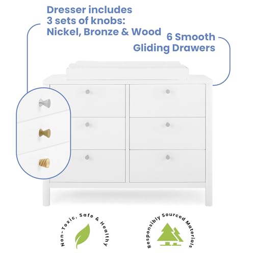 Delta Children Brooks 6 Drawer Dresser with Interlocking Drawers (Includes 3 Sets of Knobs – Choose from Natural, Brushed Nickel & Melted Bronze), Bianca White - Thumbnail 6