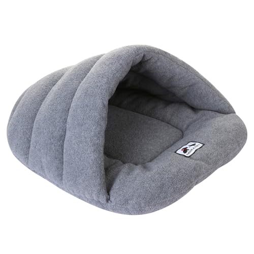 Hundebett mit Kapuze, Katze Schlafsack, Winterthermalsbett mit Kapuze, halb bedeckte Hundekatze Höhle, Welpenhöhlenbett, faltbares gemütliches Haustierbett für Katze, Hund, L.