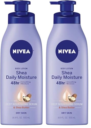 NIVEA Shea Nourish Body Lotion for Dry Skin with Hyaluronic Acid, Shea Butter and Deep Nourishing Serum, 48-Hour Body Moisturizer, 16.9 Fl Oz Pump Bottle (Pack of 2)