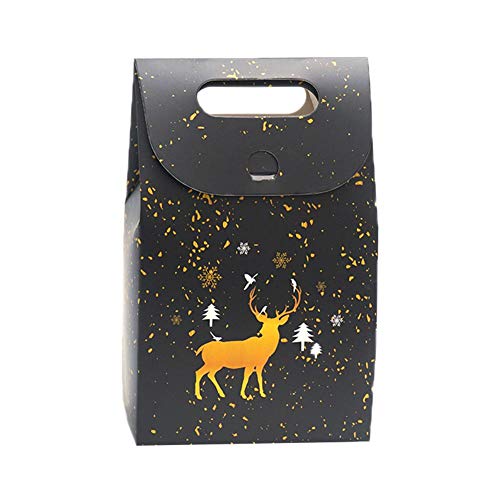 Waroomss - 20 Bolsas de Navidad Negras exquisitas Bolsas de la Compra Reutilizables Bolsas de Papel de Navidad Caja de Chocolate de Navidad, a