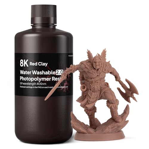 Image of ELEGOO 8K Water Washable Resin 2.0, 3D Printer Resin Red Clay 1000G | Higher Precision and Low Viscosity, 405nm Rapid UV-Curing Photopolymer Resin for LCD /DLP 3D Printing