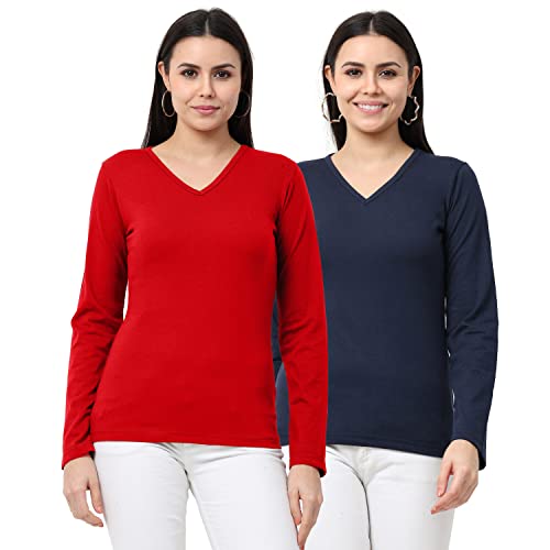 Image of Wafaa Women's Cotton Plain V Neck Full Sleeve T-Shirt