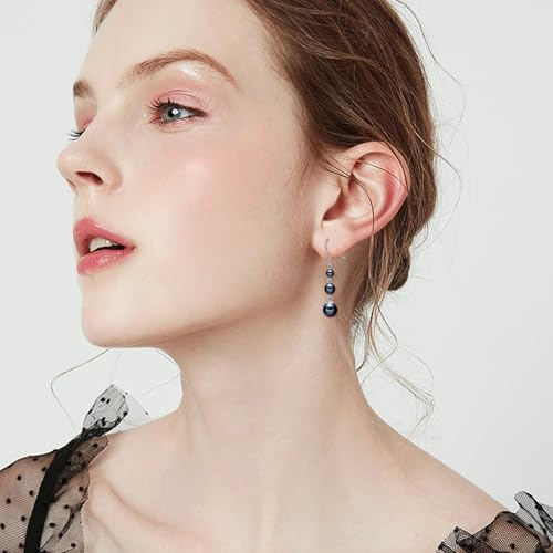 925 Sterling Silver Pearl Dangle Earrings Three Pearls Drop Jewelry Birthday Gifts for Women2