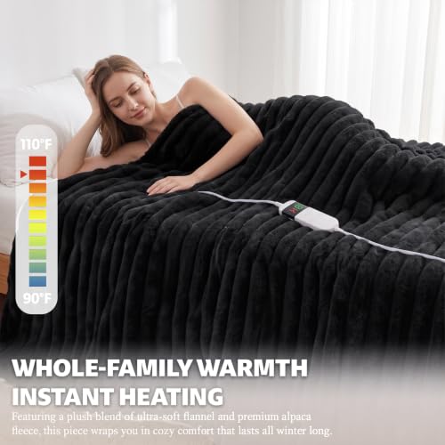 Image of Heated Blanket Electric Throw 50″x60 ″Inch - Thick Striped Flannel Electric Blanket,10 Heating Levels, 1-12 Hours Auto Off, Fast Heating Heating Blanket with Overheat Protection.