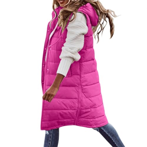 hlysgo Women'S Long Quilted Vest Sleeveless Maxi Length Puffer Vest Zipper & Button Up Casual Down Coat Winter Outerwear