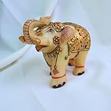 Marble Elephant Statue 4x3 inch with Hand Gold Painted | Hand Made Marble Sculpture | Auspicious Elephant Idol Collectible Elephant Figurines | Decorative Showpiece for Home, Office Show Cases