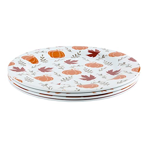 C.r. Gibson Qaps2-24068 Fall Leaves And Pumpkins Reusable Melamine Plate Set For Thanksgiving Dinners, 9" Diameter, 4Pcs #TOP1