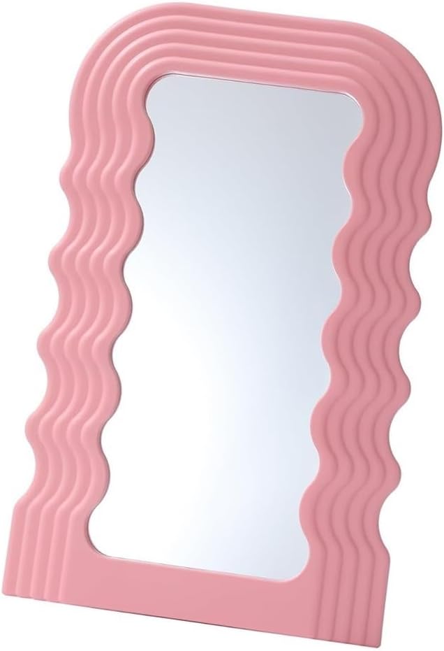 Wave Pattern Irregular Frame Mirror, Multi-Functional Decorative Mirror for Living Room, Kitchen, Bedroom Or Hallway(Pink)