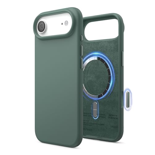 Image of elago for iPhone Air Case, Premium Magnetic Silicone Case, Compatible with MagSafe, Liquid Silicone Material, Protective Cover, Shockproof, Slim Phone, 6.5 inch (Midnight Green)
