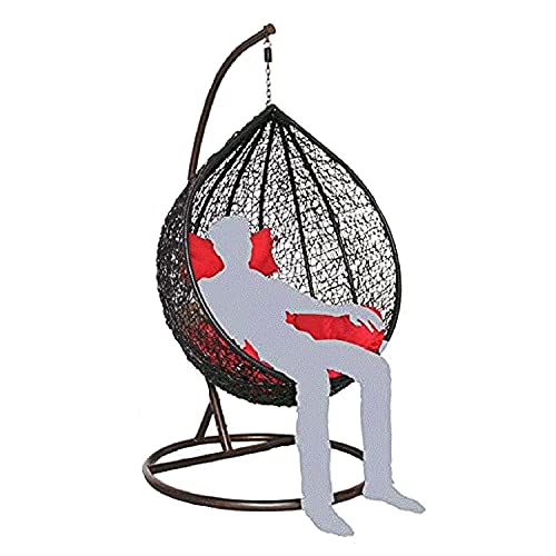 Image of Universal Furniture Rattan and Wicker Hanging Swing Chair with Stand (Black and Red)