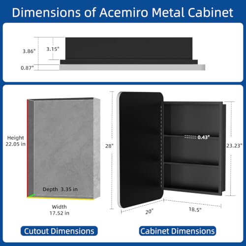 Image of ACEMIRO 20x28 Inch Recessed Medicine Cabinet with Mirror Metal Framed Surface Wall Mounted Bathroom Mirror Medicine Cabinet with Storage Brushed Silver