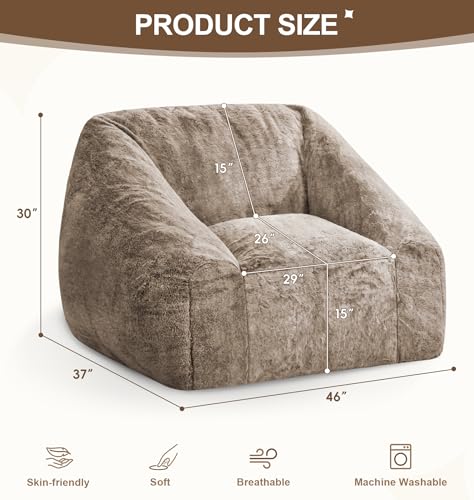 Image of Hobestluk Bean Bag Chair Plush Accent Chair Armrest Living Room Adult Brown