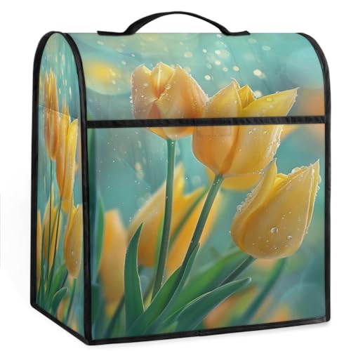 Coffee Maker Cover Tulip Flower Kitchen Appliance Covers Small Appliance Covers Blender Cover Juicer Cover Dust Covers for Kitchen Appliances with Top Handle and Pockets,Washable,B219