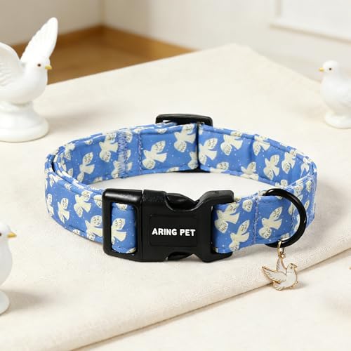 Image of ARING PET Peace Dove Dog Collar, Cute Blue White Bird of Peace Pigeon Pet Collars for Puppy Small Medium Large Boy Girl Dogs-S, for Daily Outdoor Walking Training