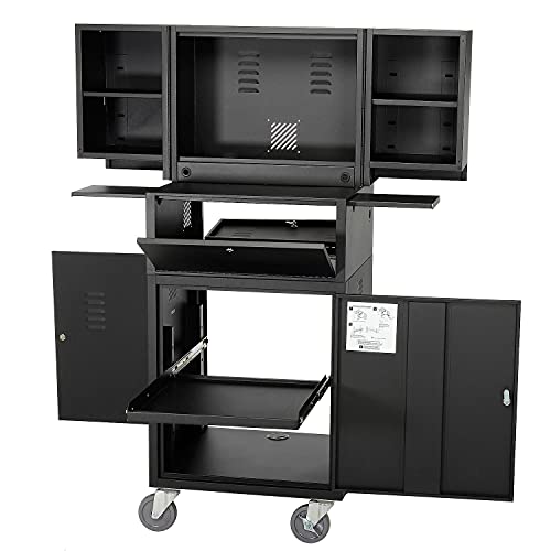 Image of Global Industrial Fold Out Computer Security Cabinet, Mobile, Black | 5 inch Swivel Casters (2 Locking), Steel Construction, 24-1 /2 inchW x 22-1 /2 inchD x 61-1 /2 inchH, Unassembled