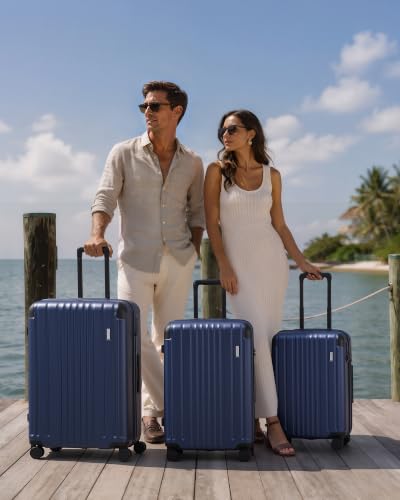 Image of Coolife Luggage Set, Light and Durable Hardshell, 3-Piece, Navy Blue