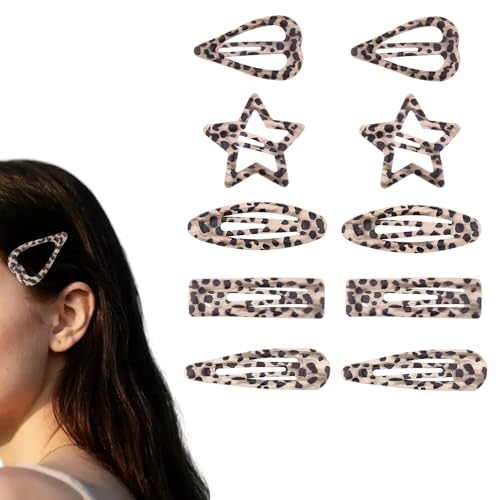 Set de 10 pinzas para el cabello con estampado de leopardo en metal, estilo Y2K con formas de estrella, corazón y gotas de agua miniatura 1