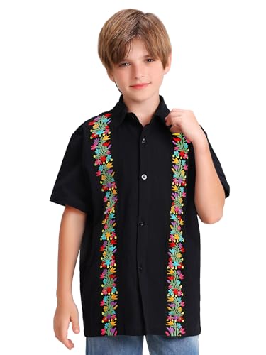 Mexican Guayabera Shirts for Boys Kid Cinco De Mayo Fiesta Traditional Embroidered Collared Short Sleeve4