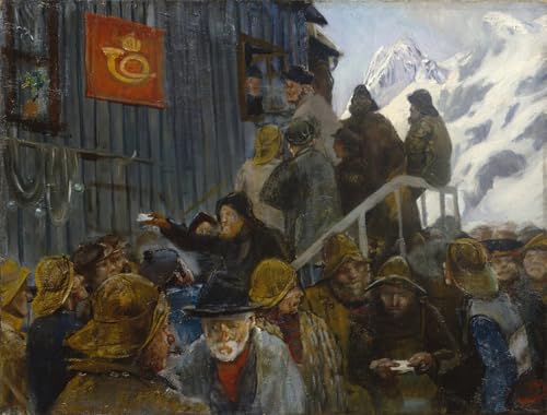 Arrivée de la Poste Toile Peinture Christian Krohg Fin des Murs Vides Grand Format 60x90cm