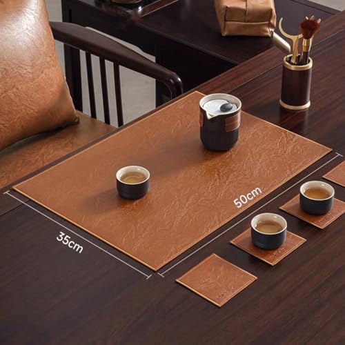 Chemin de table similicuir marron vintage pour repas de famille et décoration de table de cuisine