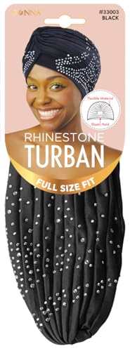 DONNA Rhinestone Turban – Full Size Stretch Headwrap with Sparkling Stones for Women – Elegant Elastic Turban for Fashion, Hair Protection, or Evening Wear – Black
