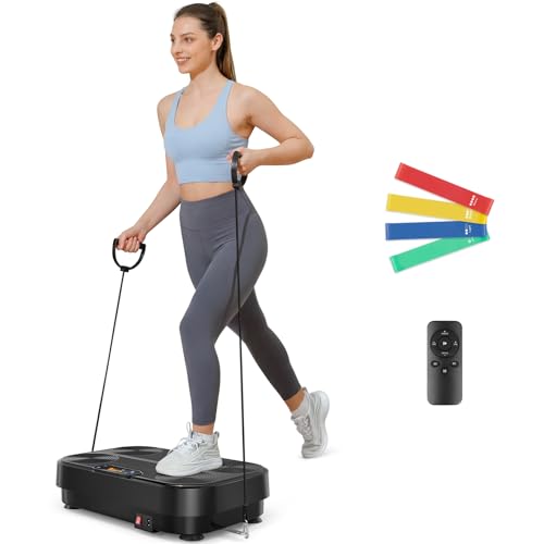 Dripex Plataforma Vibratoria para Casa, Máquina de Vibración con 1–99 Niveles de Intensidad y 4 Bandas Elásticas, Entrenamiento de Cuerpo Completo, Capacidad de hasta 130 kg (Negro)