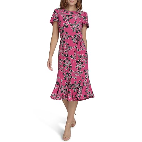 Image of Tommy Hilfiger Women's Short Sleeve Pleated Hem Rope Belt Midi Dress