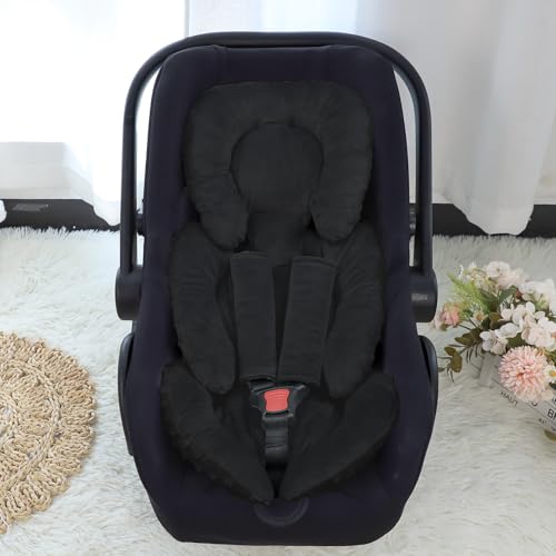 Image of GFU Infant Car Seat Insert Head and Body Support, Reversible Newborn Insert for Carseat with Strap Pads, Soft Stroller Cushion Pillow Insert for Boys and Girls, Fits for Stroller, Swing, Black