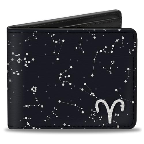 Buckle-Down Men's Wallet, Bifold, Zodiac Aries Symbol Constellations Black White, Vegan Leather, Multi, 4.0