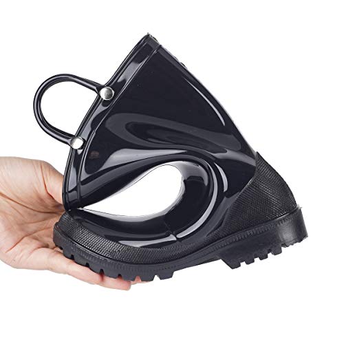 Hugrain Toddler Boys Rain Boots Kids Waterproof Rubber Garden Shoes Lightweight Black Solid Adorable With Non Slip Sole Easy-On Handles (Size 10,Black) #TOP3