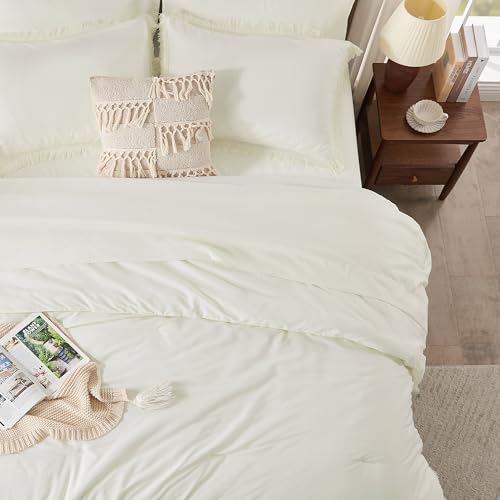Image of Andency Oversized King Comforter Set with Sheets 120x120 Ivory - 7 Pieces Boho Tassel Bed in a Bag Soft Lightweight Bedding Sets, Fringe Bed Set with Comforter, Sheets, Pillowcases & Shams