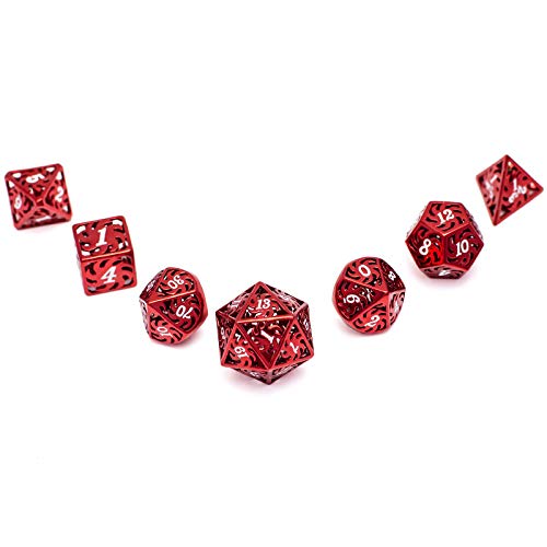 DND Metal Dice Set 7pcs Dungeon Dragon Dice, Punk Style RPG Games Math Teaching DND Dice, Metal dice Set d&d (Red)