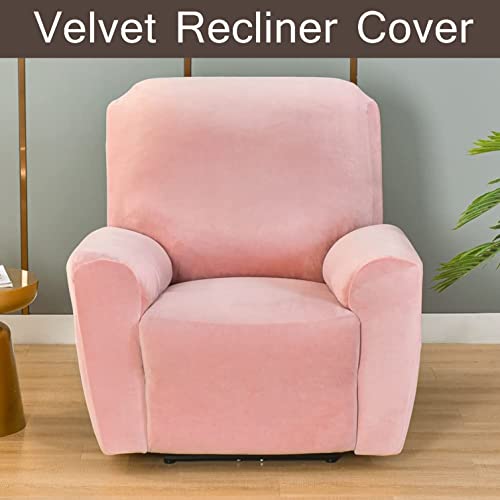 Yopoiy Luxurious Velvet Recliner Slipcover, 4 Piece Recliner Cover With Elastic Bottom Anti Slip Universal Recliner Chair Cover Machine Washable Furniture Protector -Gold-One Size #TOP1