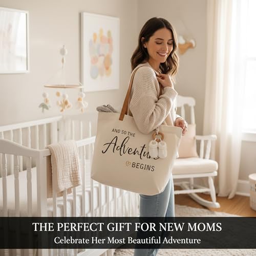 Image of ELEGANTPARK Bridal Shower Gifts for Bride to Be Gifts Engagement Bachelorette Wedding Party Retirement Graduation Present So The Adventure Begins Canvas Tote Bag with Zipper and Pocket