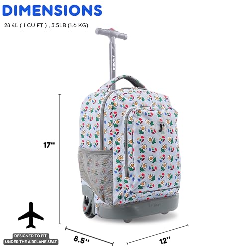 Image of J World Sunny Rolling Backpack for Kids. Roller Bag With Wheels, Every Daisy