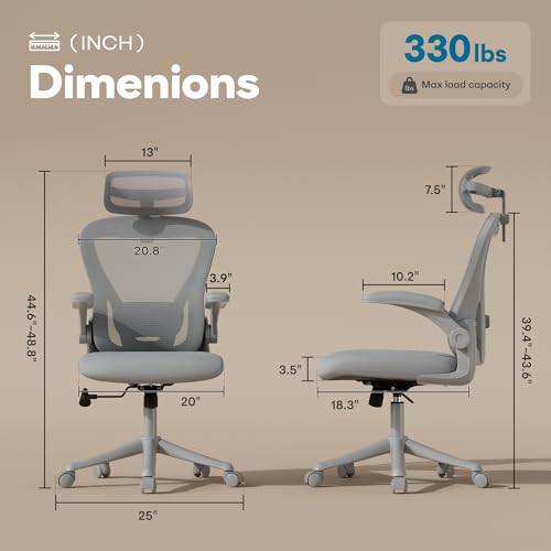 Image of Ergonomic Office Chair with Memory Foam Seat, Computer Desk Chair | 3.5 inch Memory Foam Cushion, 3D Adjustable Headrest, Lumbar Support, Flip-Up Armrests, Breathable Mesh, 330LBS Weight Capacity